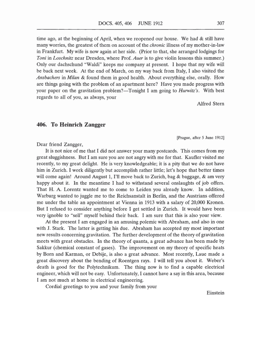 Volume 5: The Swiss Years: Correspondence, 1902-1914 (English translation supplement) page 307