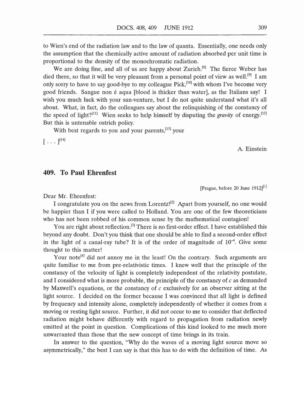 Volume 5: The Swiss Years: Correspondence, 1902-1914 (English translation supplement) page 309