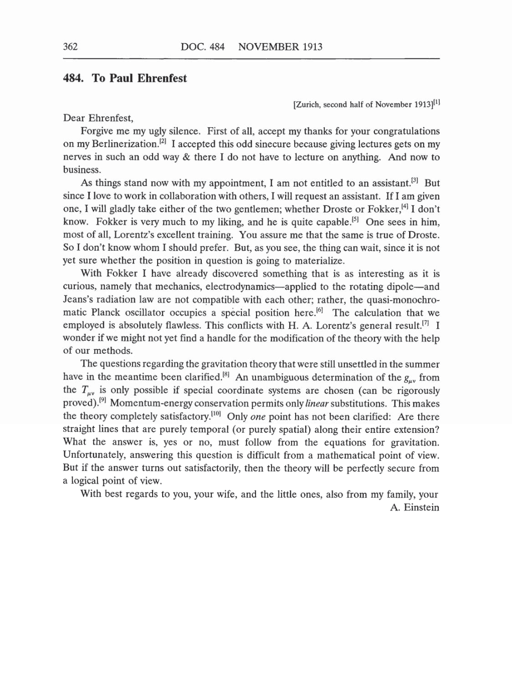 Volume 5: The Swiss Years: Correspondence, 1902-1914 (English translation supplement) page 362