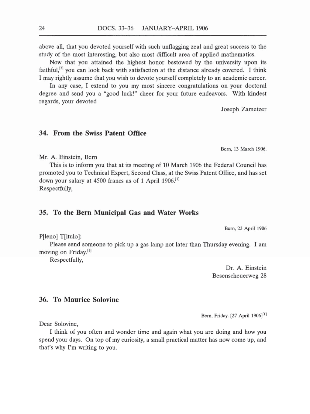 Volume 5: The Swiss Years: Correspondence, 1902-1914 (English translation supplement) page 24