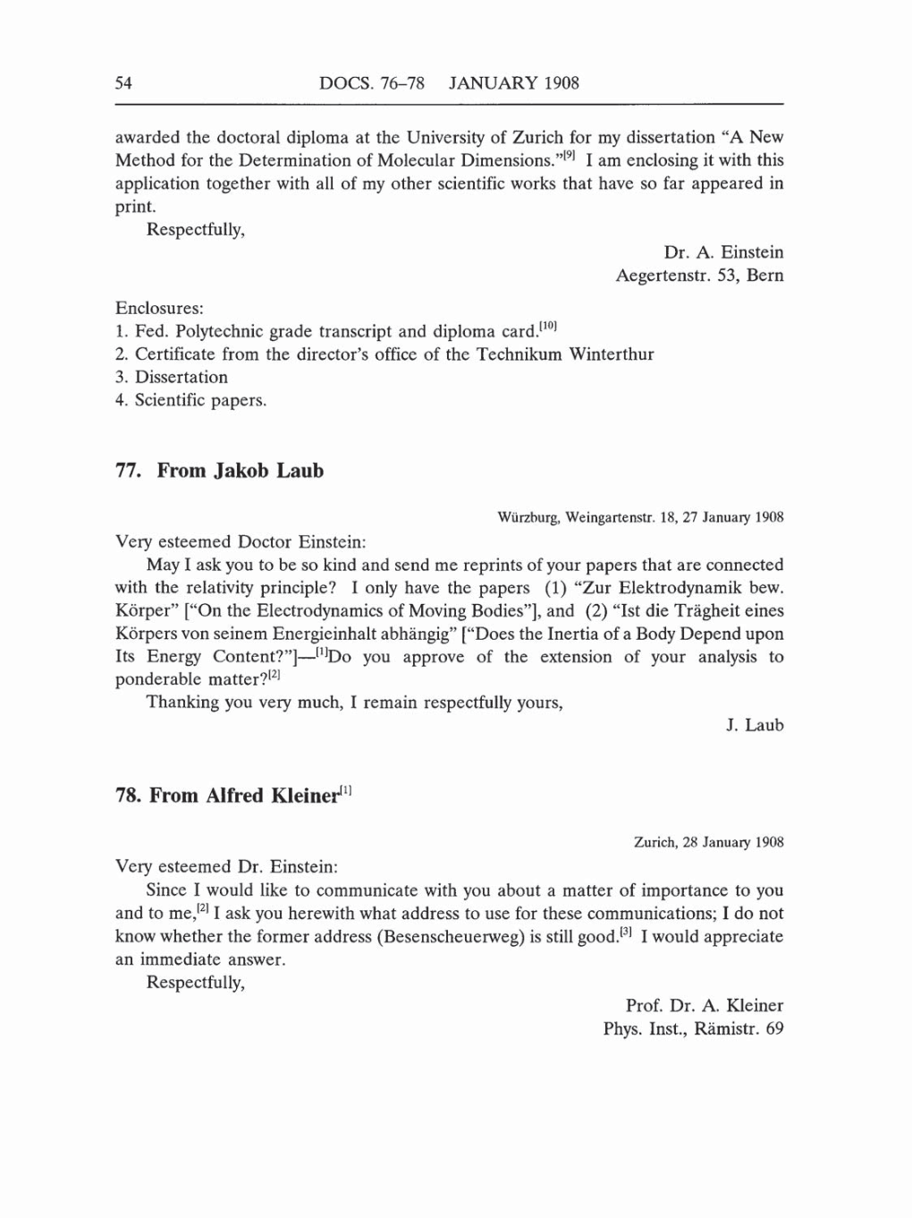 Volume 5: The Swiss Years: Correspondence, 1902-1914 (English translation supplement) page 54