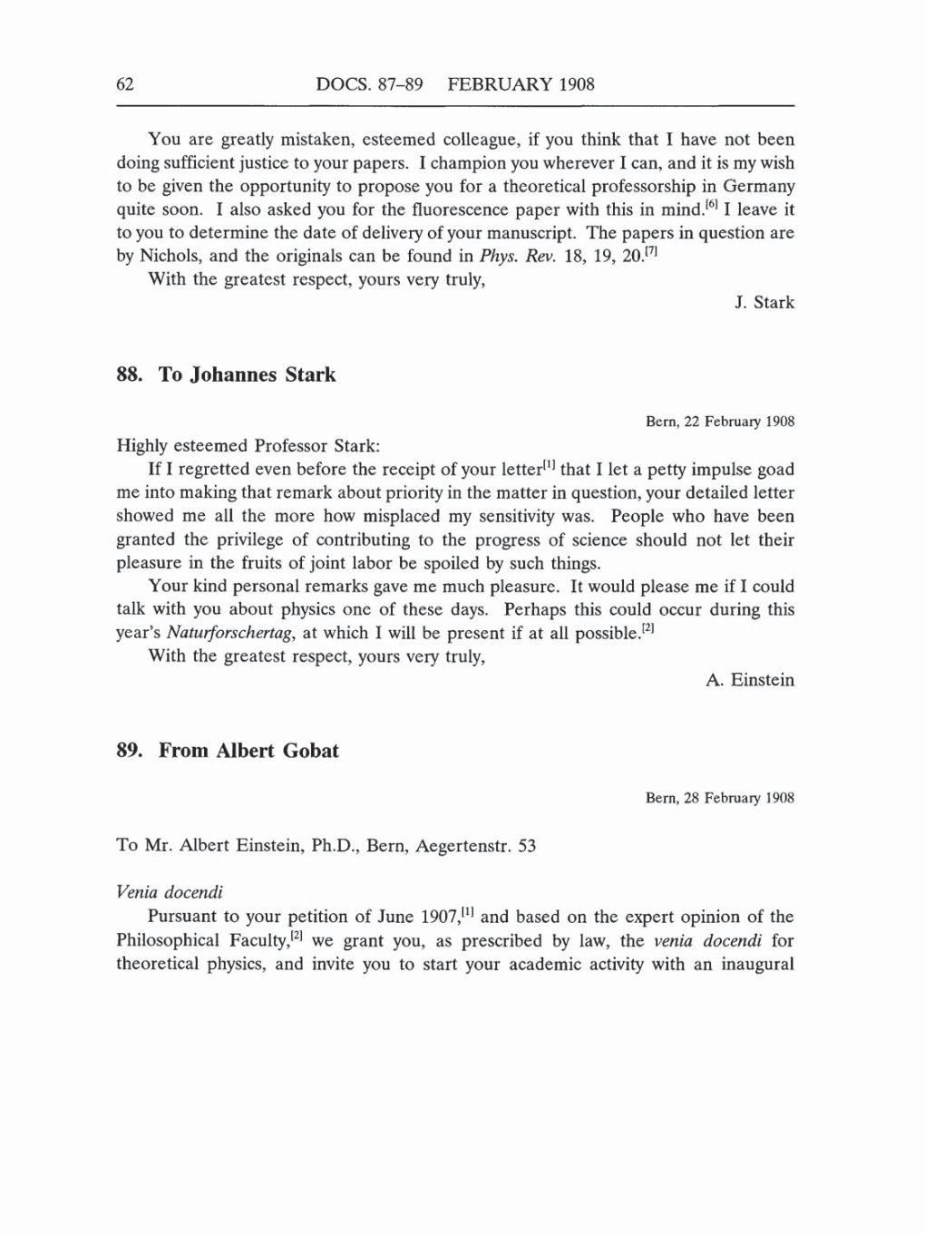 Volume 5: The Swiss Years: Correspondence, 1902-1914 (English translation supplement) page 62