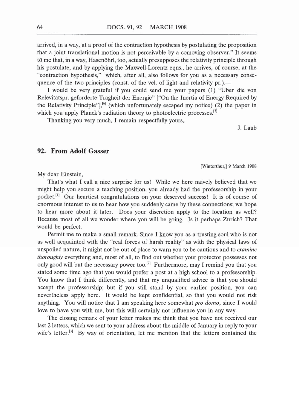 Volume 5: The Swiss Years: Correspondence, 1902-1914 (English translation supplement) page 64