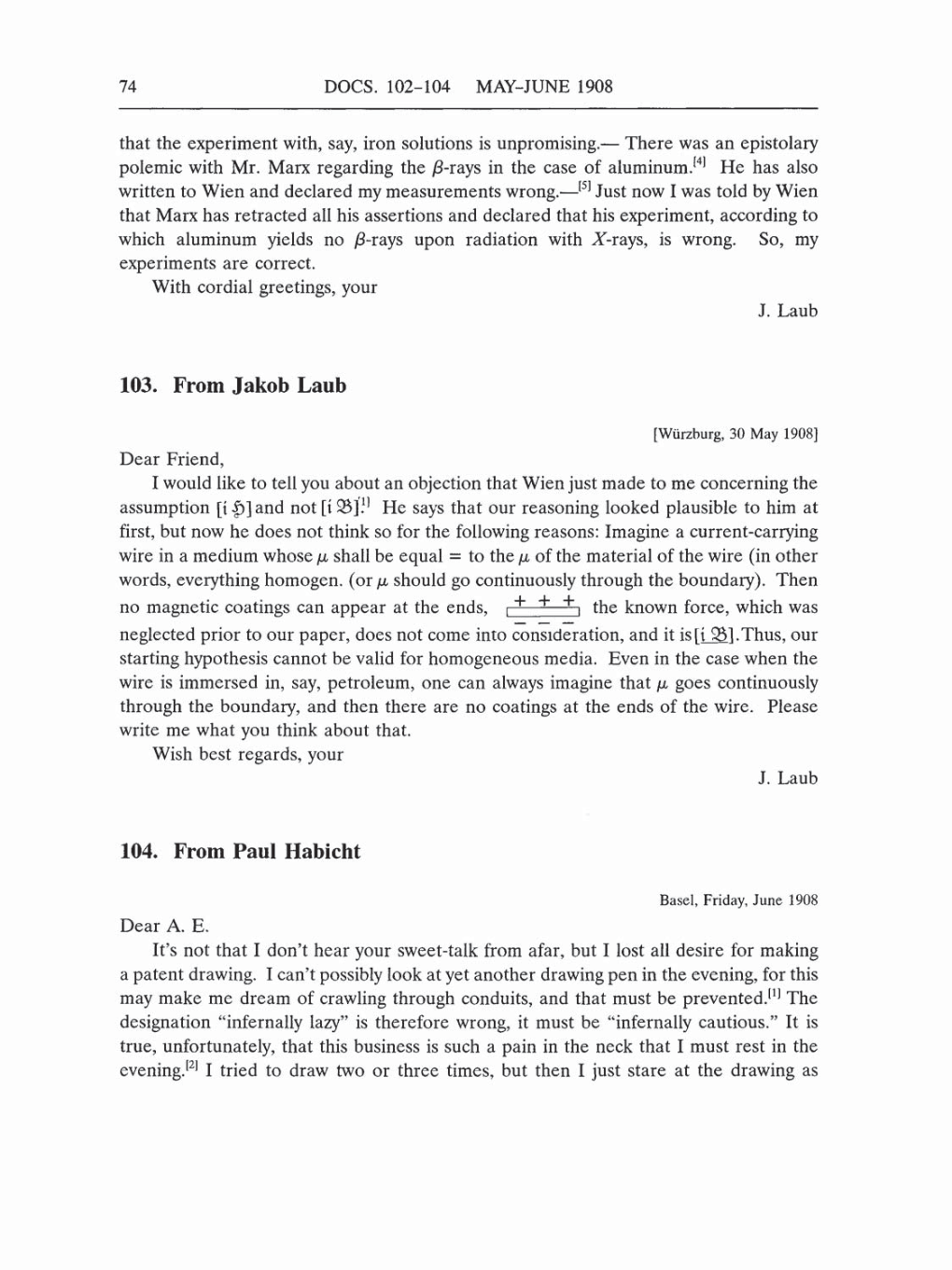 Volume 5: The Swiss Years: Correspondence, 1902-1914 (English translation supplement) page 74