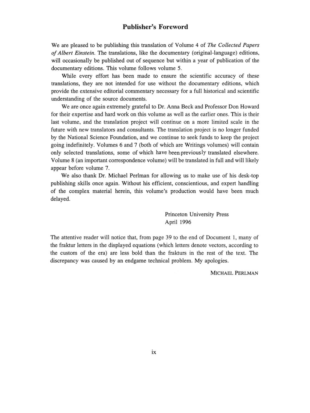 Volume 4: The Swiss Years: Writings 1912-1914 (English translation supplement) page ix