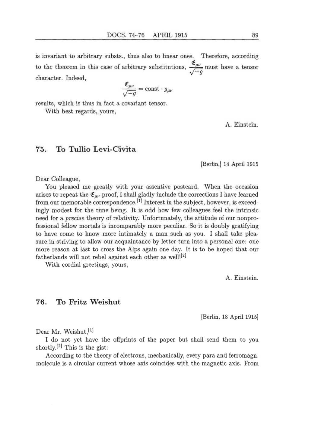 Volume 8: The Berlin Years: Correspondence, 1914-1918 (English translation supplement) page 89