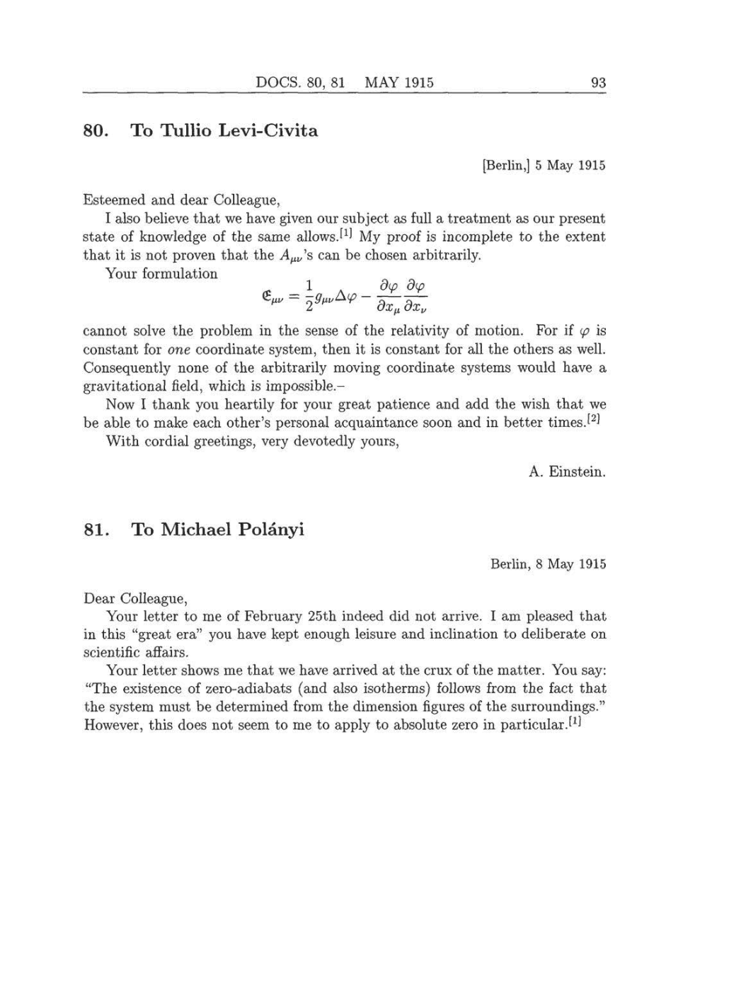 Volume 8: The Berlin Years: Correspondence, 1914-1918 (English translation supplement) page 93