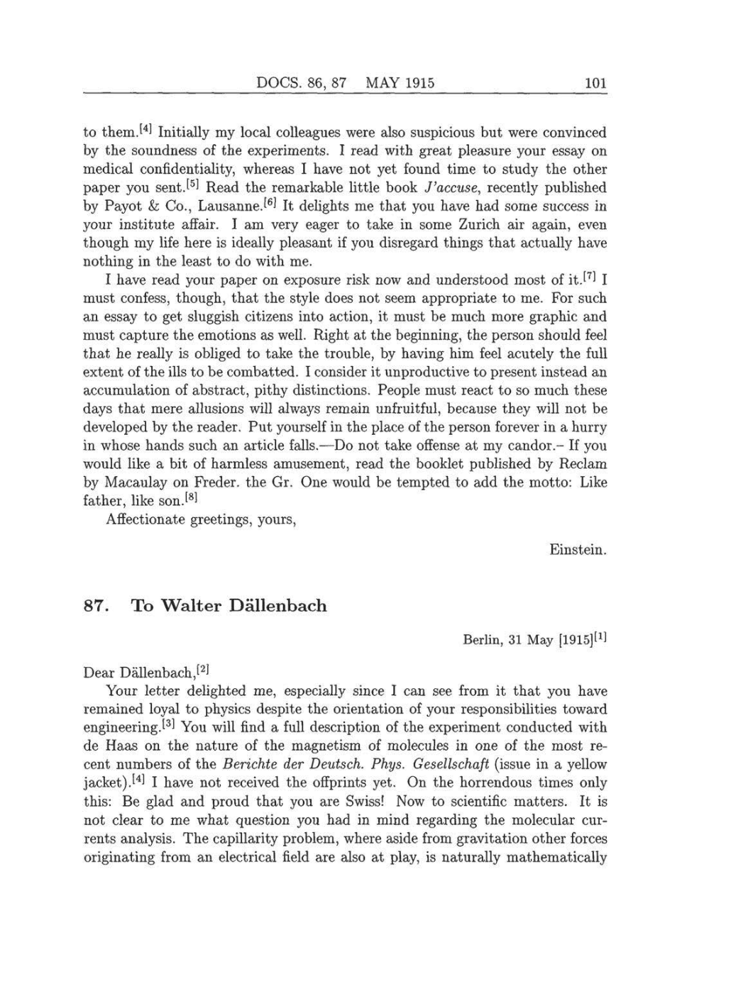 Volume 8: The Berlin Years: Correspondence, 1914-1918 (English translation supplement) page 101