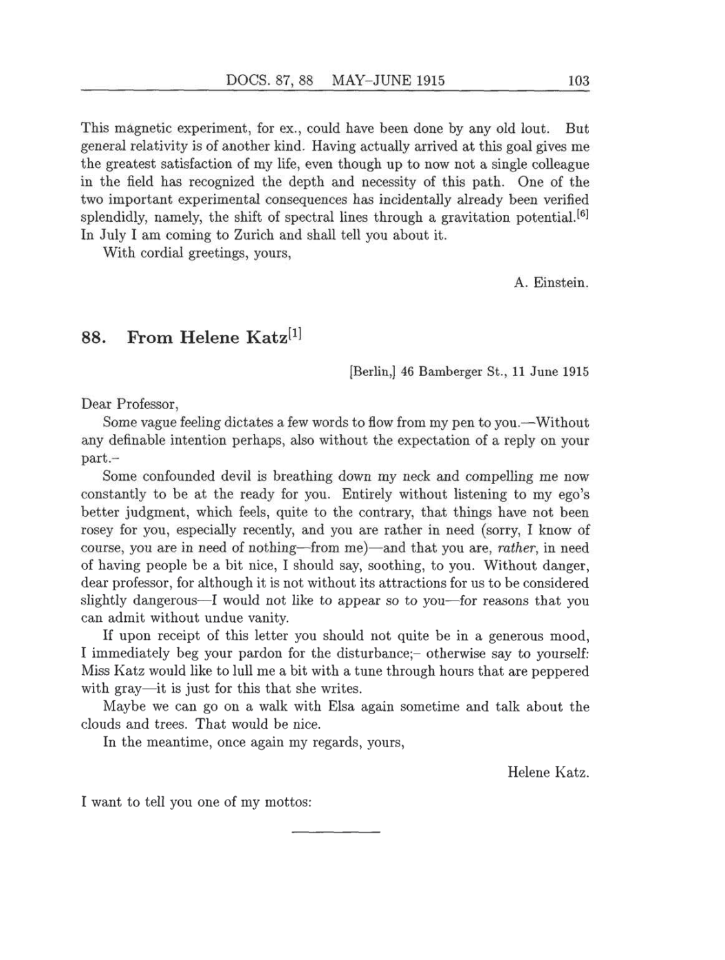 Volume 8: The Berlin Years: Correspondence, 1914-1918 (English translation supplement) page 103