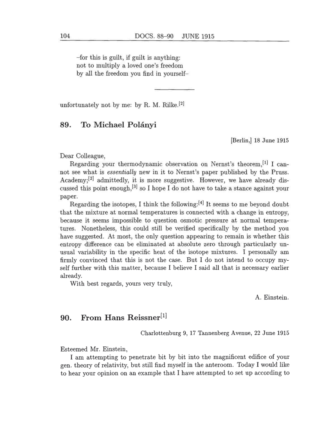 Volume 8: The Berlin Years: Correspondence, 1914-1918 (English translation supplement) page 104