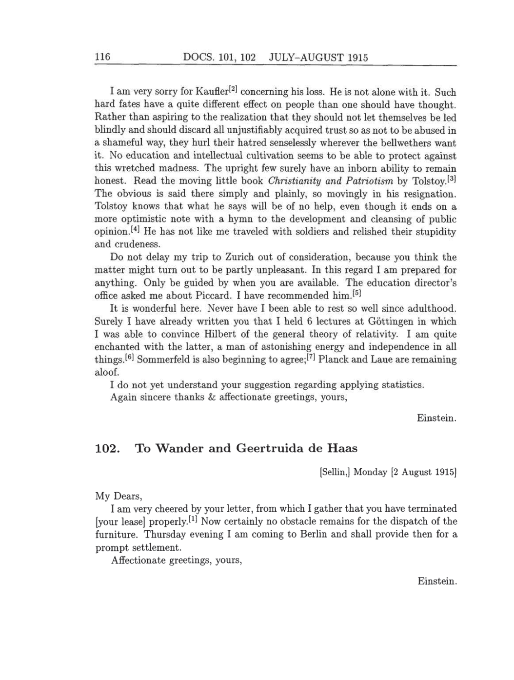 Volume 8: The Berlin Years: Correspondence, 1914-1918 (English translation supplement) page 116