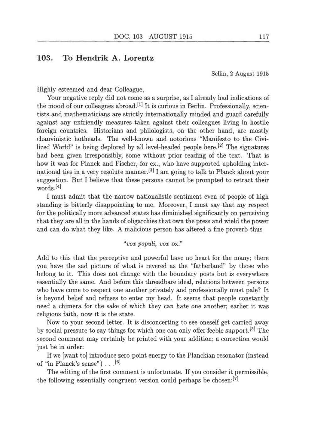 Volume 8: The Berlin Years: Correspondence, 1914-1918 (English translation supplement) page 117