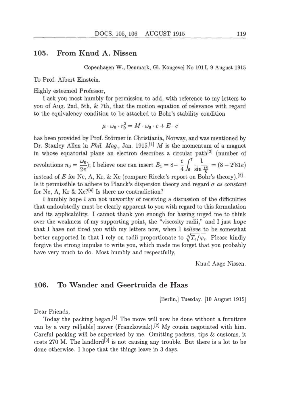 Volume 8: The Berlin Years: Correspondence, 1914-1918 (English translation supplement) page 119