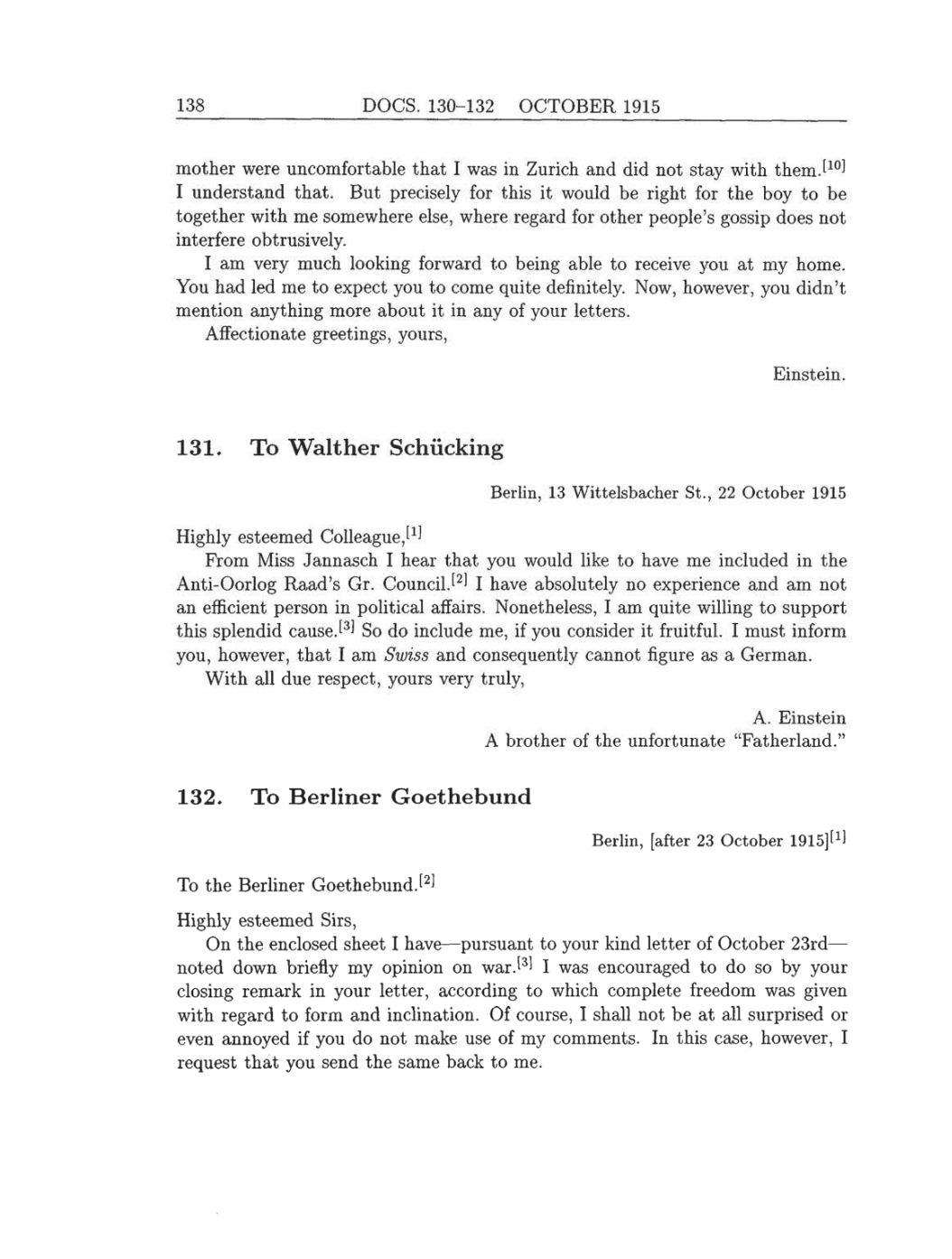 Volume 8: The Berlin Years: Correspondence, 1914-1918 (English translation supplement) page 138