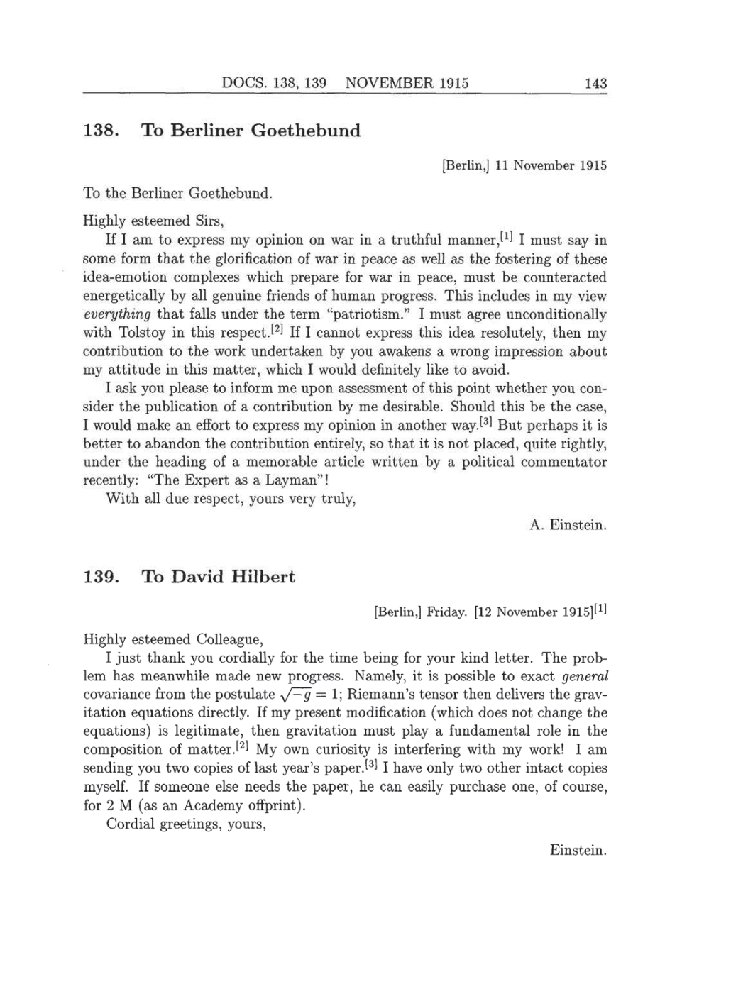 Volume 8: The Berlin Years: Correspondence, 1914-1918 (English translation supplement) page 143