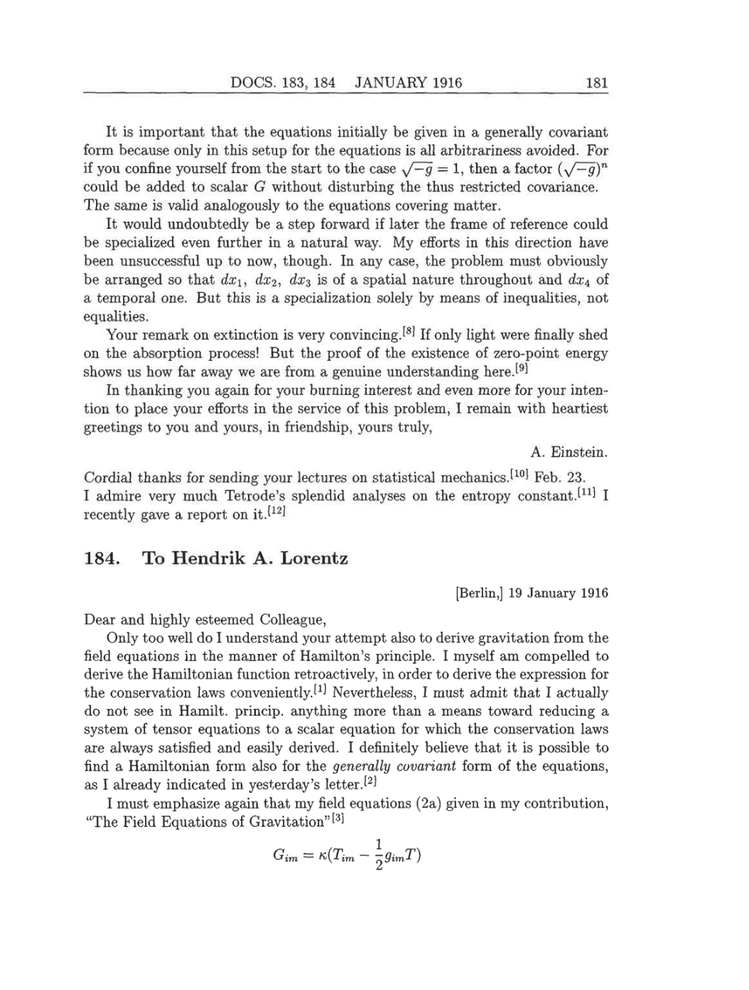 Volume 8: The Berlin Years: Correspondence, 1914-1918 (English translation supplement) page 181