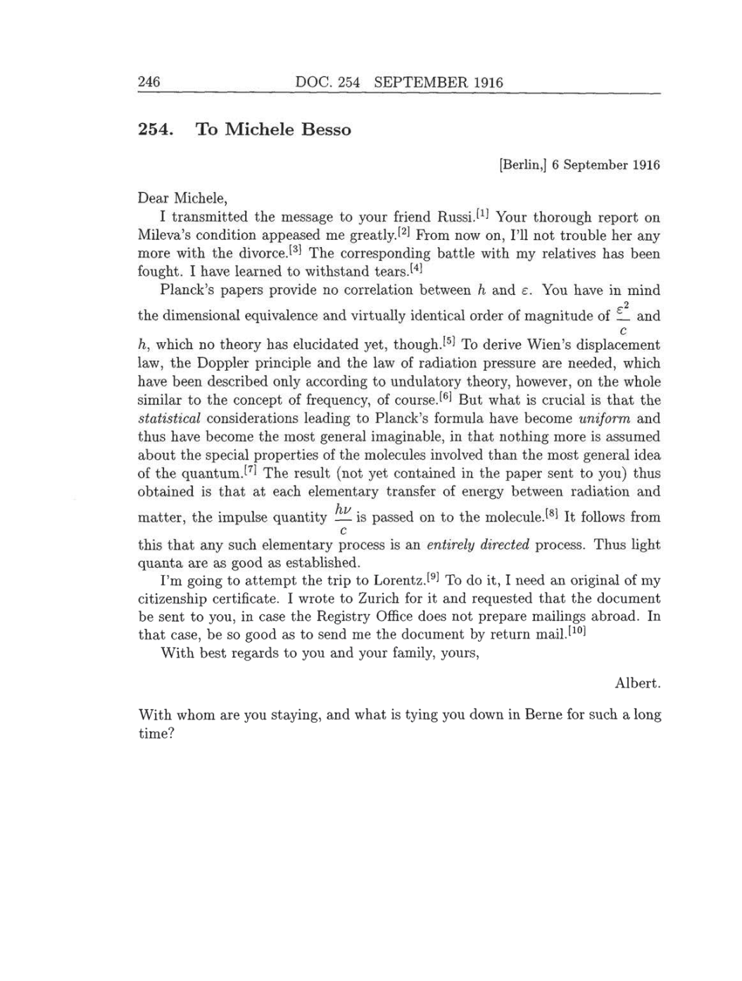 Volume 8: The Berlin Years: Correspondence, 1914-1918 (English translation supplement) page 246