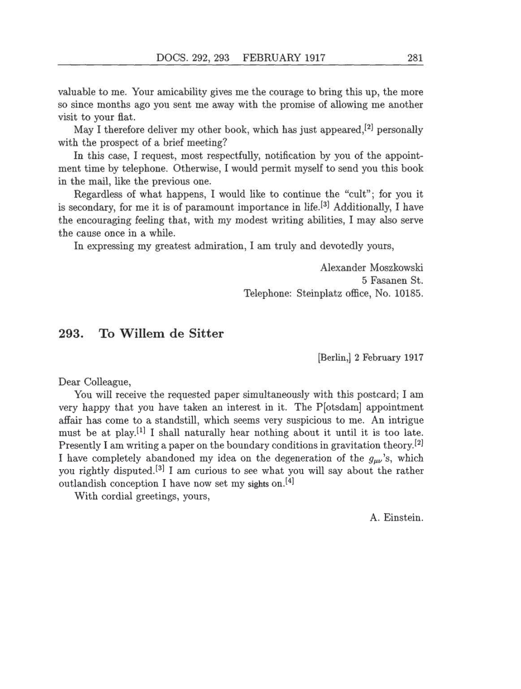 Volume 8: The Berlin Years: Correspondence, 1914-1918 (English translation supplement) page 281