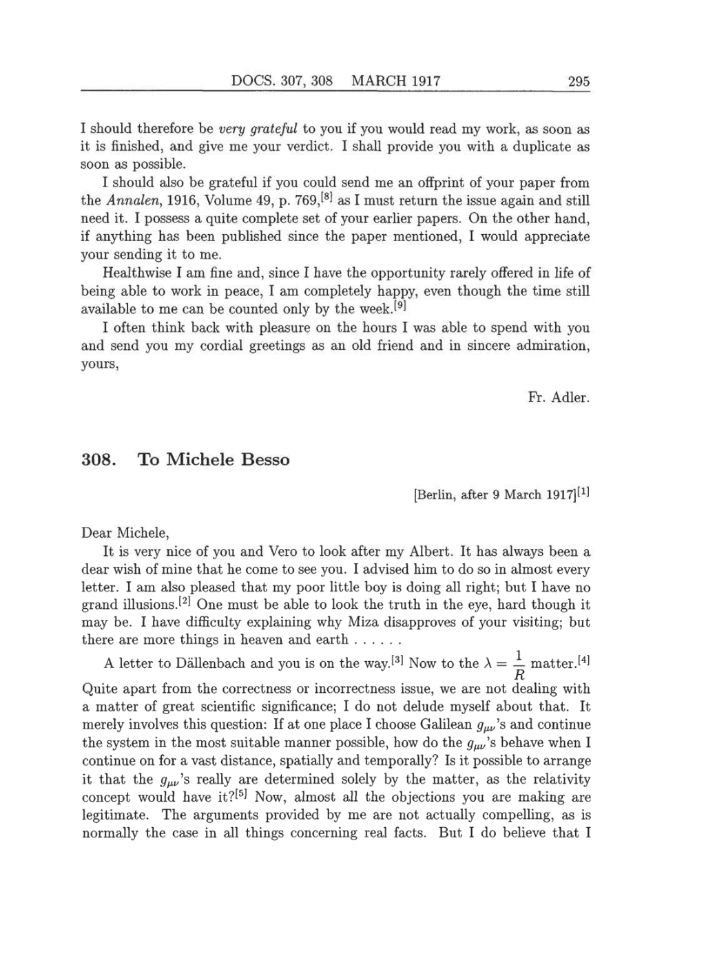 Volume 8: The Berlin Years: Correspondence, 1914-1918 (English translation supplement) page 295
