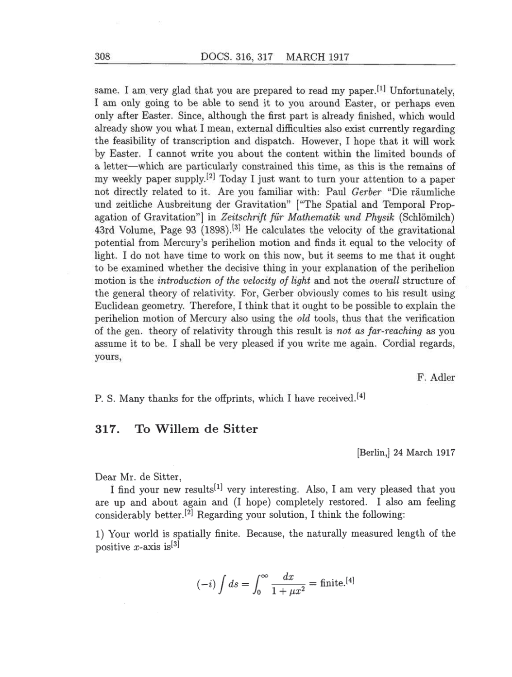 Volume 8: The Berlin Years: Correspondence, 1914-1918 (English translation supplement) page 308