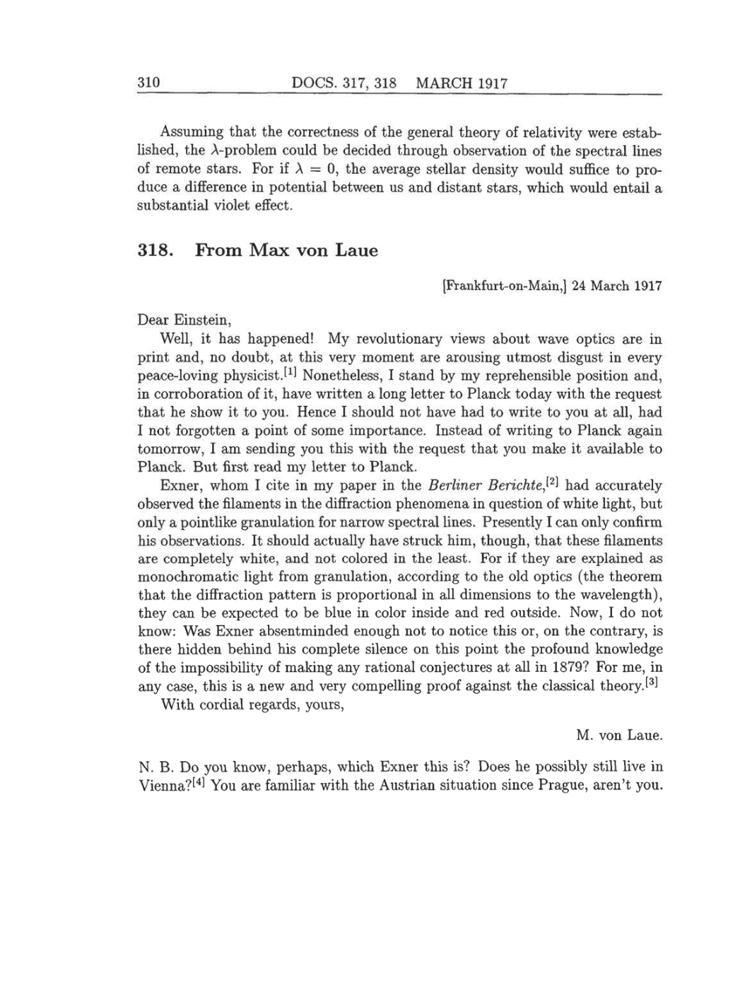 Volume 8: The Berlin Years: Correspondence, 1914-1918 (English translation supplement) page 310