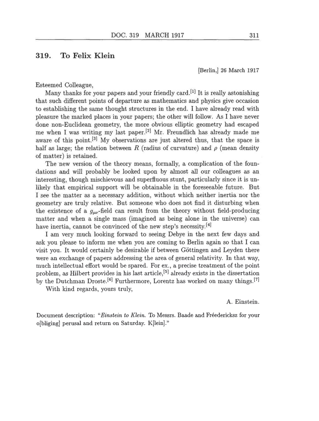 Volume 8: The Berlin Years: Correspondence, 1914-1918 (English translation supplement) page 311