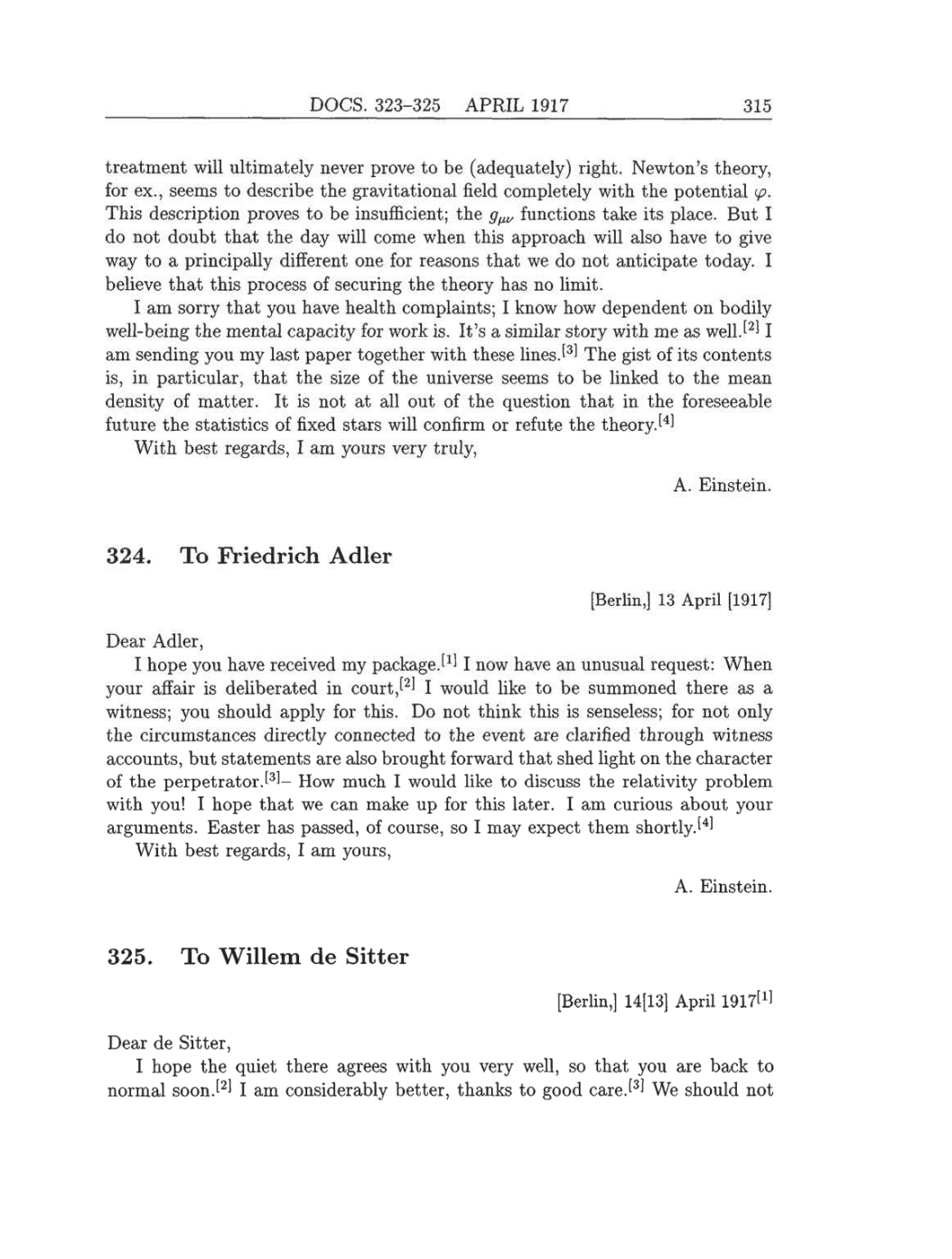 Volume 8: The Berlin Years: Correspondence, 1914-1918 (English translation supplement) page 315