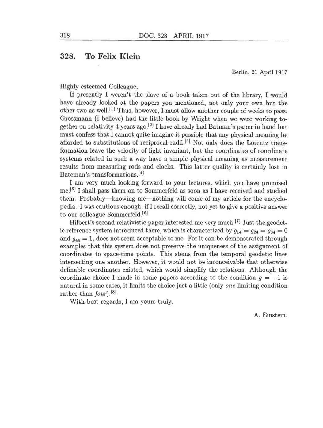 Volume 8: The Berlin Years: Correspondence, 1914-1918 (English translation supplement) page 318