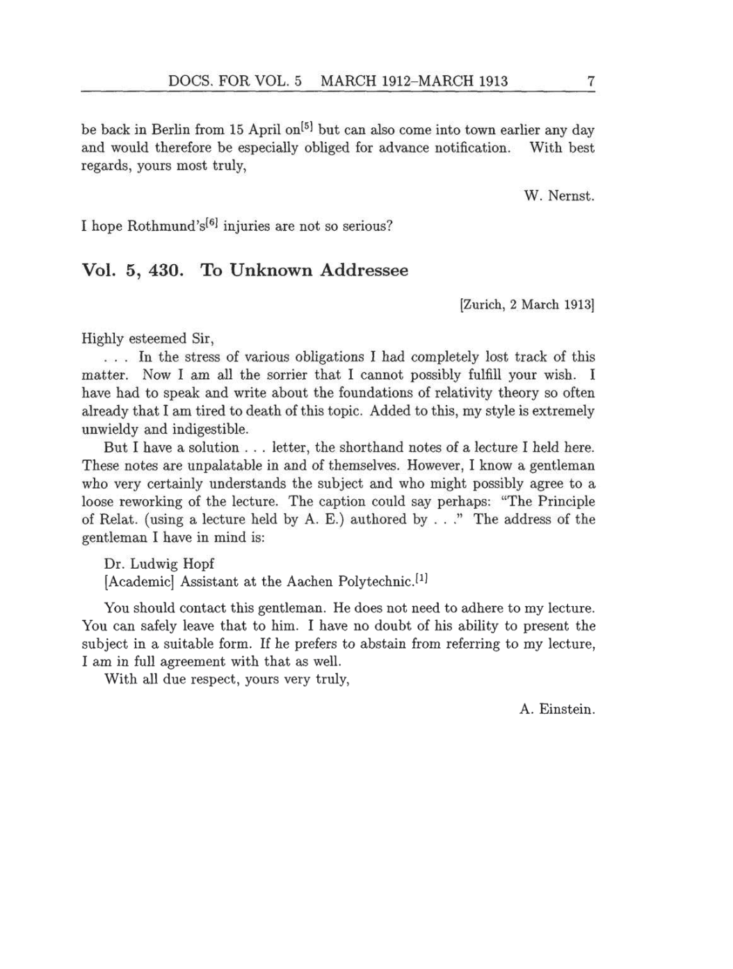 Volume 8: The Berlin Years: Correspondence, 1914-1918 (English translation supplement) page 7