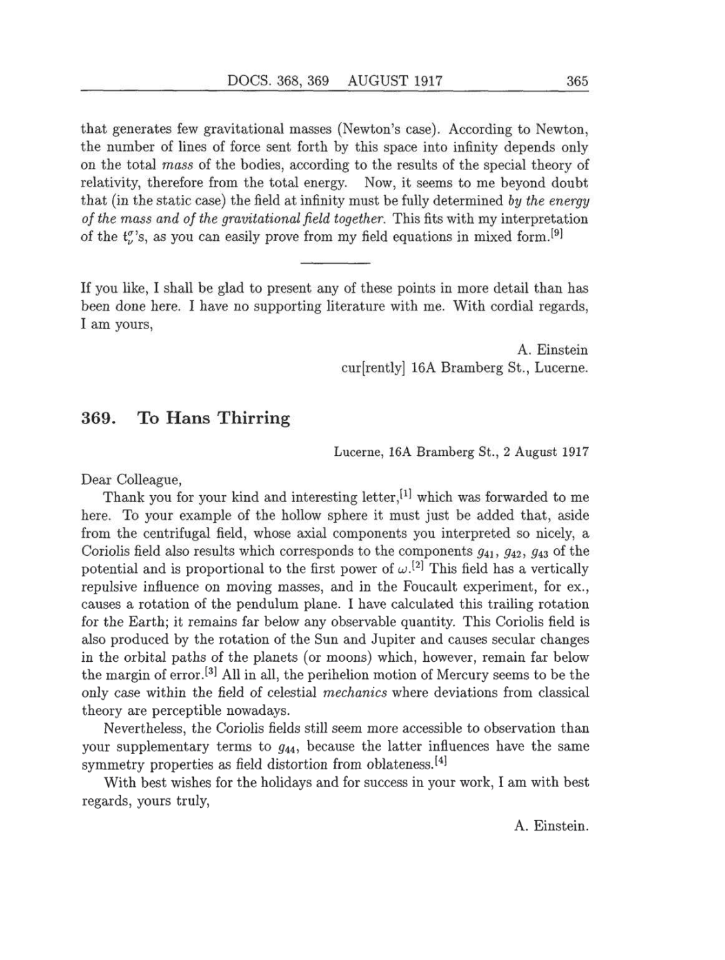 Volume 8: The Berlin Years: Correspondence, 1914-1918 (English translation supplement) page 365