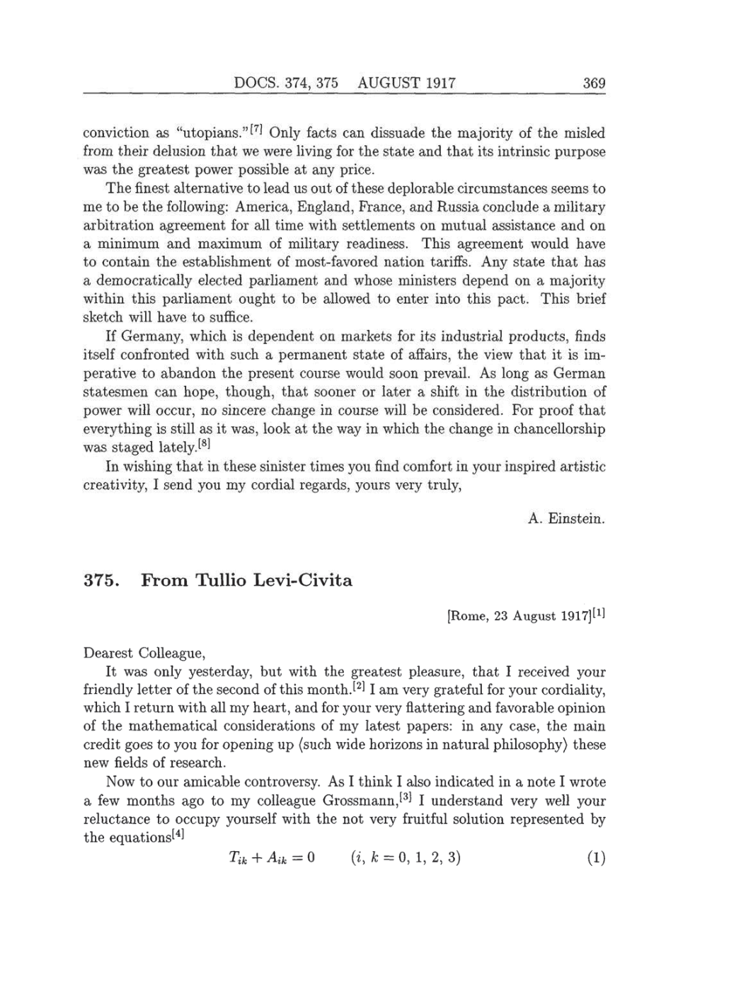 Volume 8: The Berlin Years: Correspondence, 1914-1918 (English translation supplement) page 369