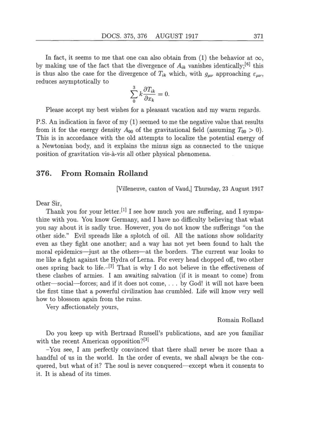 Volume 8: The Berlin Years: Correspondence, 1914-1918 (English translation supplement) page 371