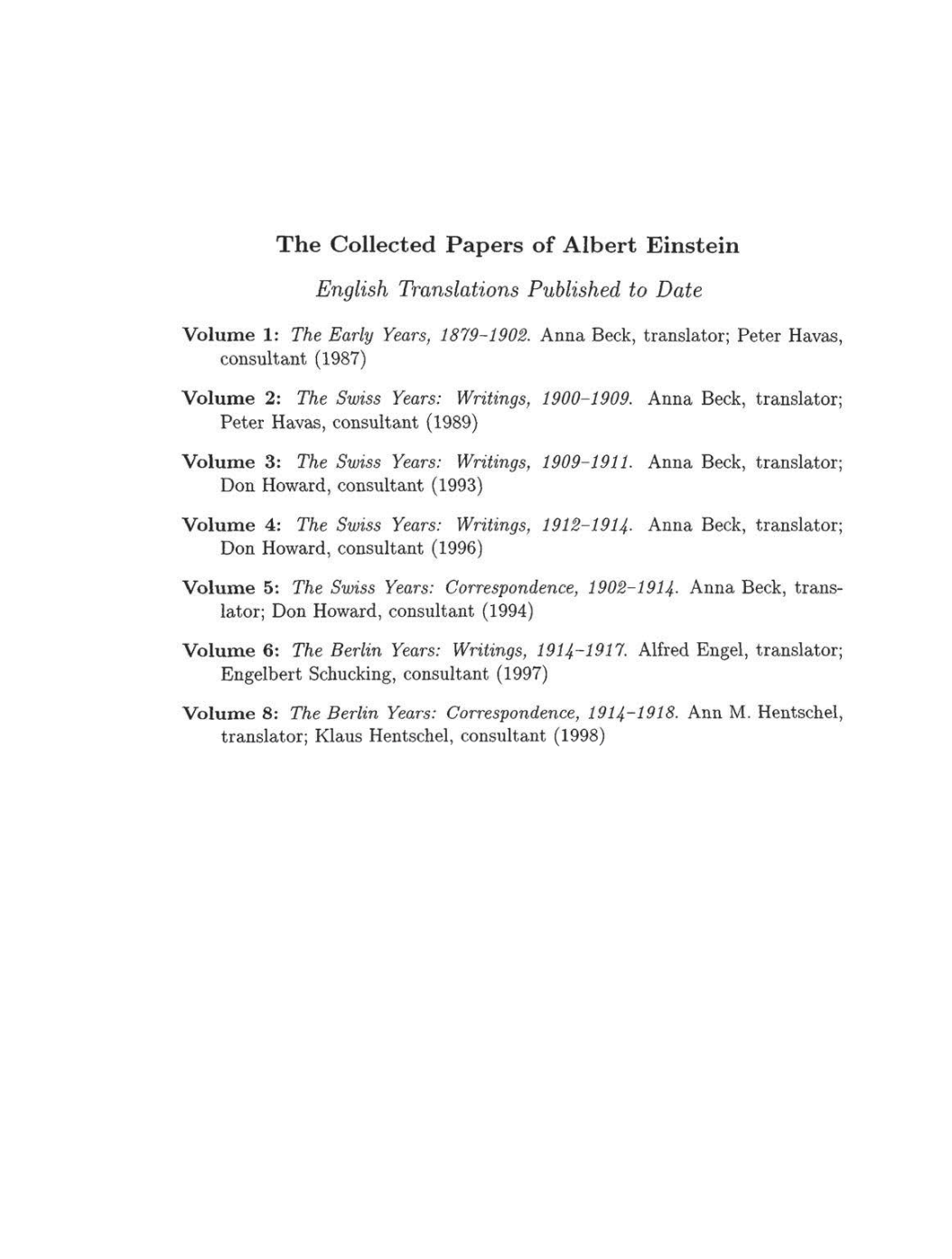 Volume 8: The Berlin Years: Correspondence, 1914-1918 (English translation supplement) page ii