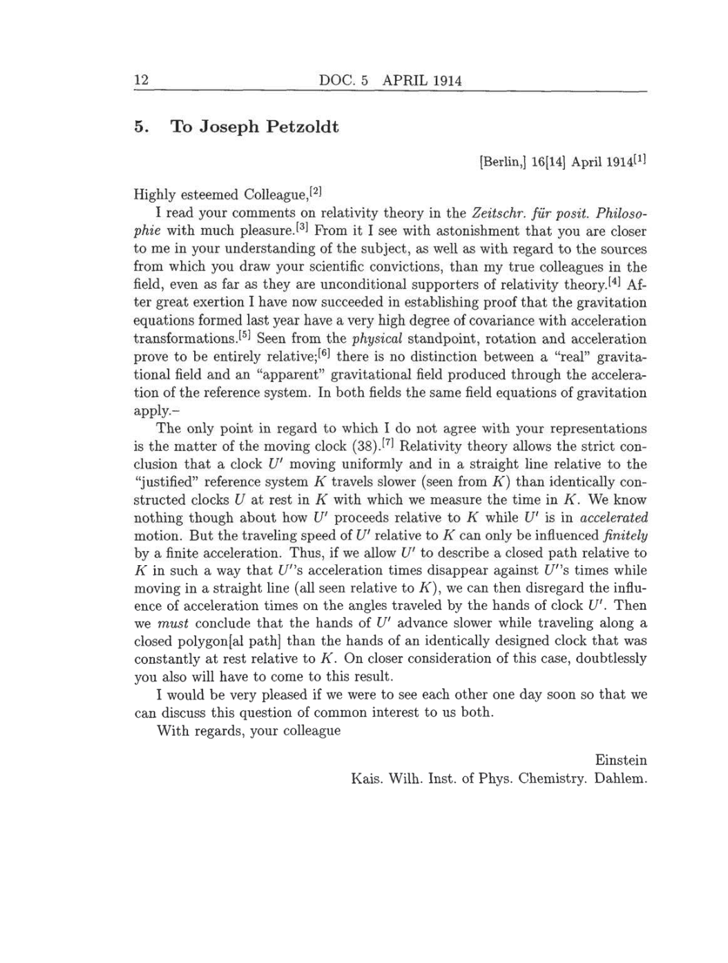 Volume 8: The Berlin Years: Correspondence, 1914-1918 (English translation supplement) page 12