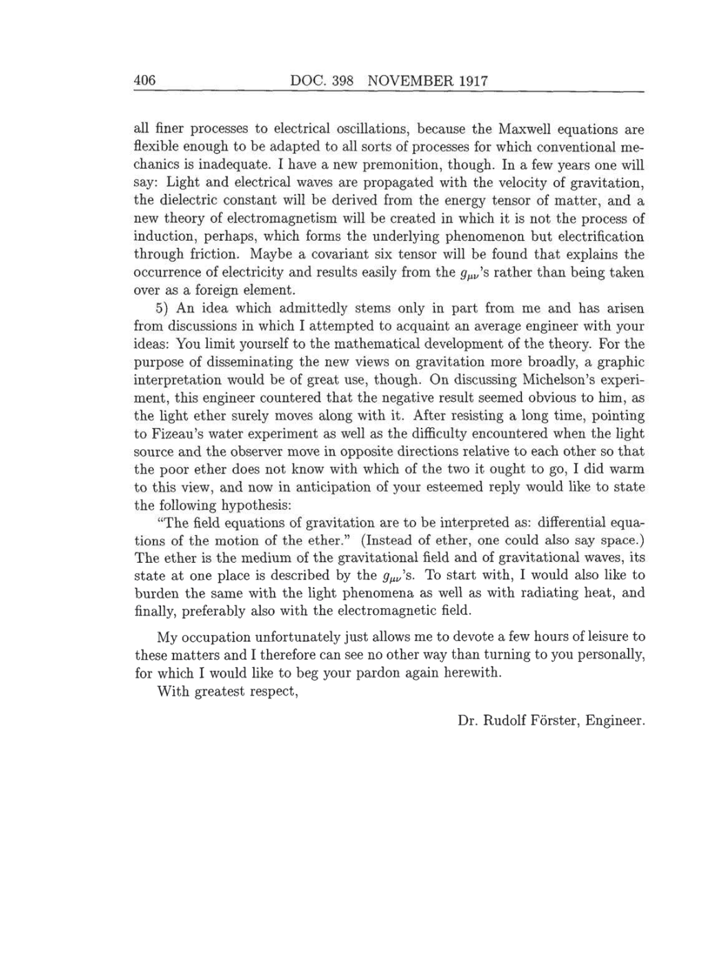 Volume 8: The Berlin Years: Correspondence, 1914-1918 (English translation supplement) page 406
