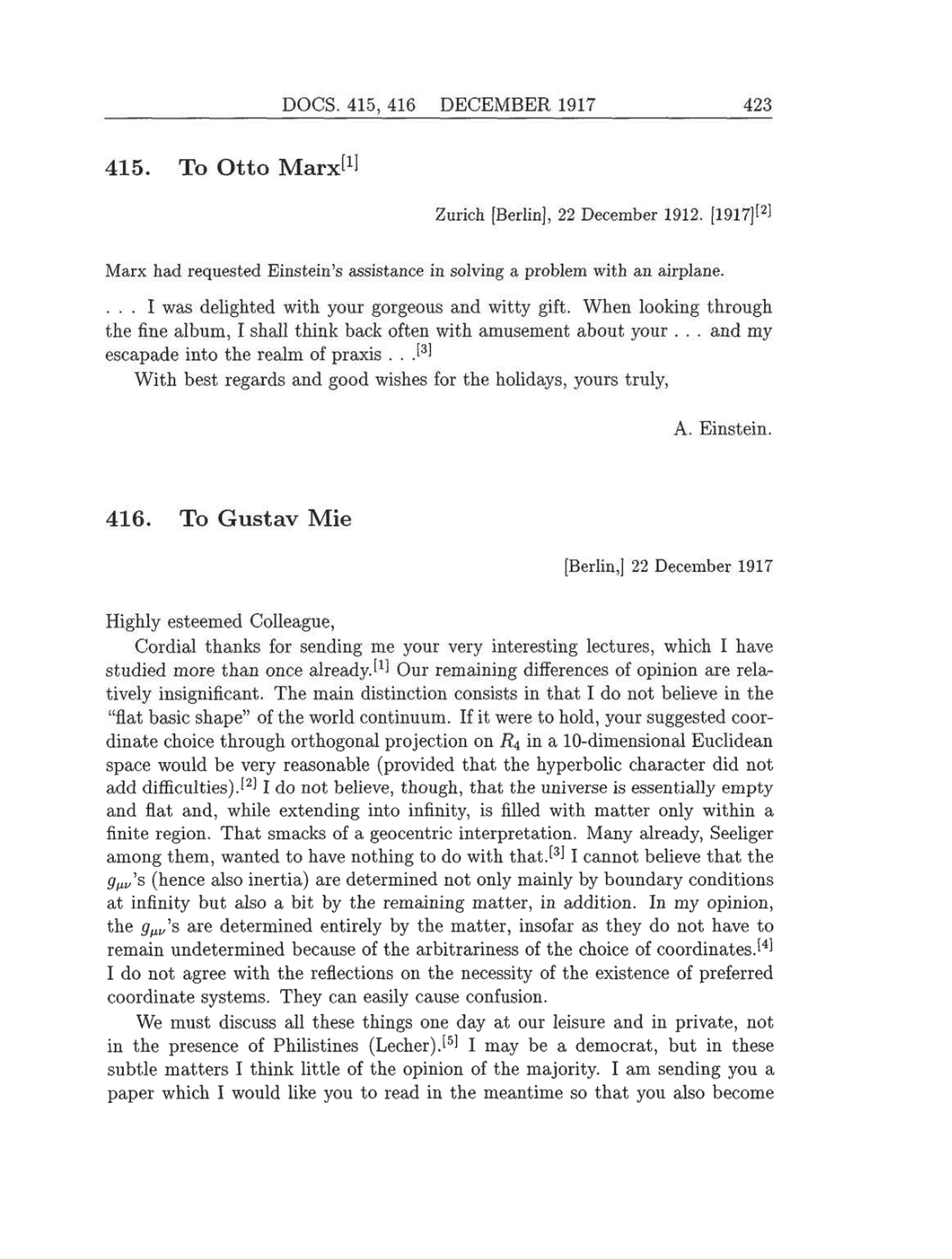 Volume 8: The Berlin Years: Correspondence, 1914-1918 (English translation supplement) page 423