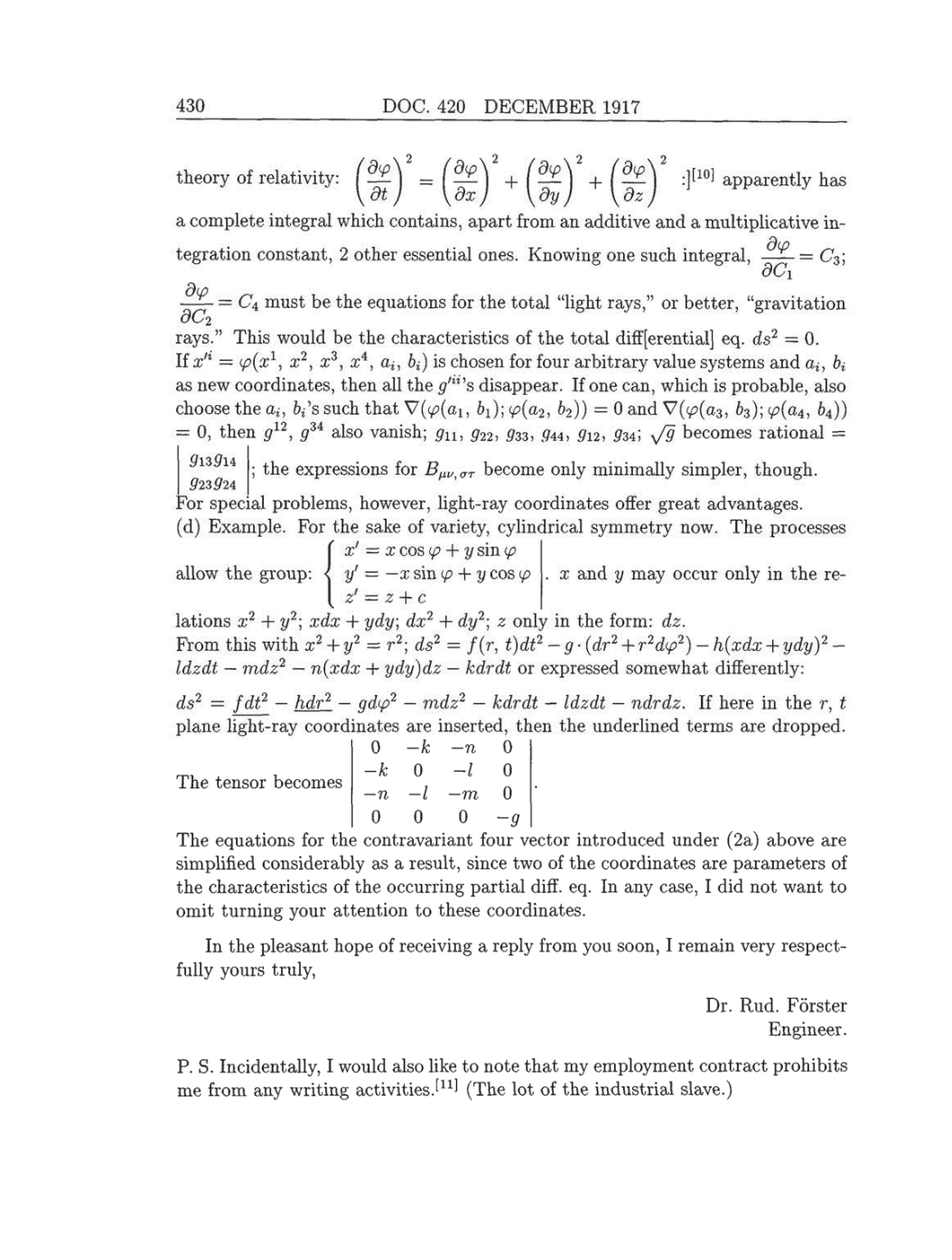 Volume 8: The Berlin Years: Correspondence, 1914-1918 (English translation supplement) page 430