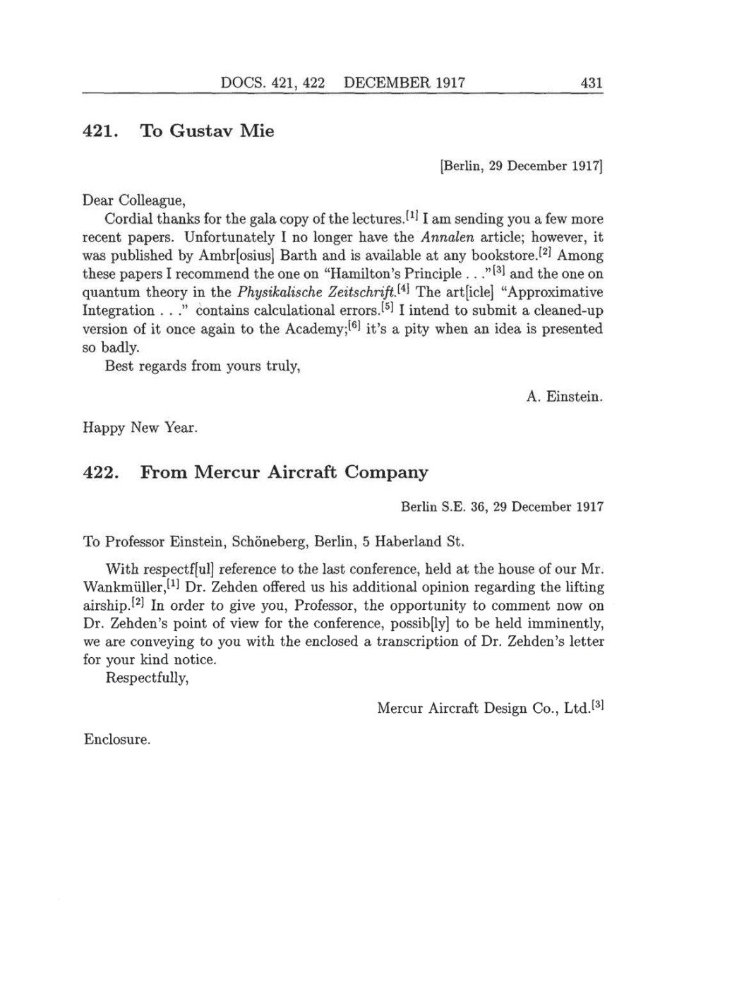 Volume 8: The Berlin Years: Correspondence, 1914-1918 (English translation supplement) page 431