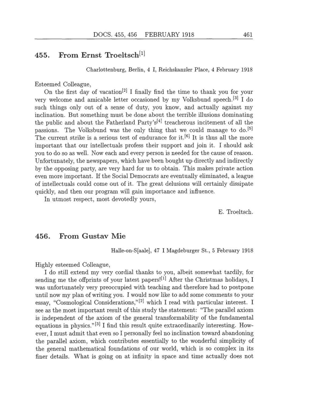 Volume 8: The Berlin Years: Correspondence, 1914-1918 (English translation supplement) page 461