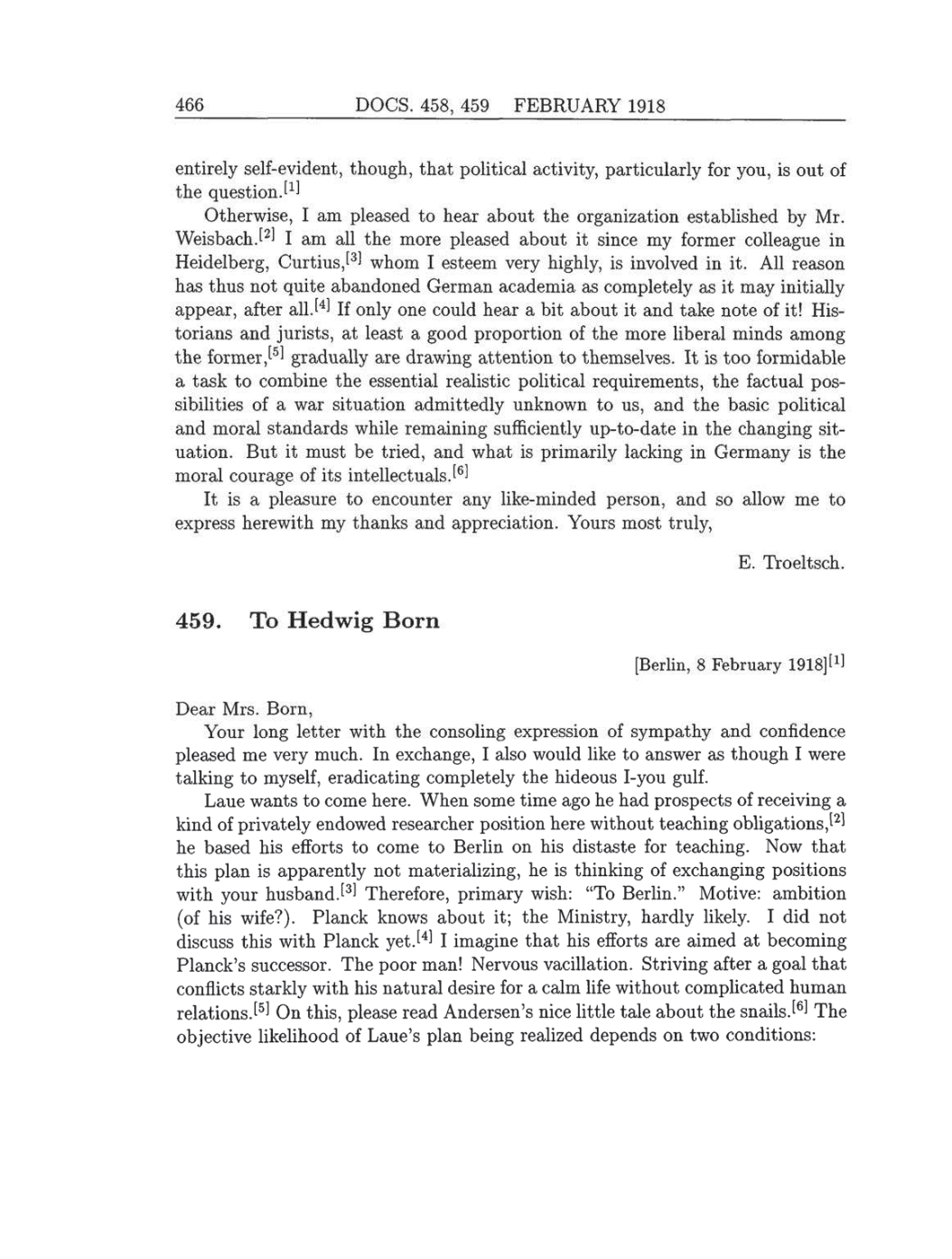 Volume 8: The Berlin Years: Correspondence, 1914-1918 (English translation supplement) page 466