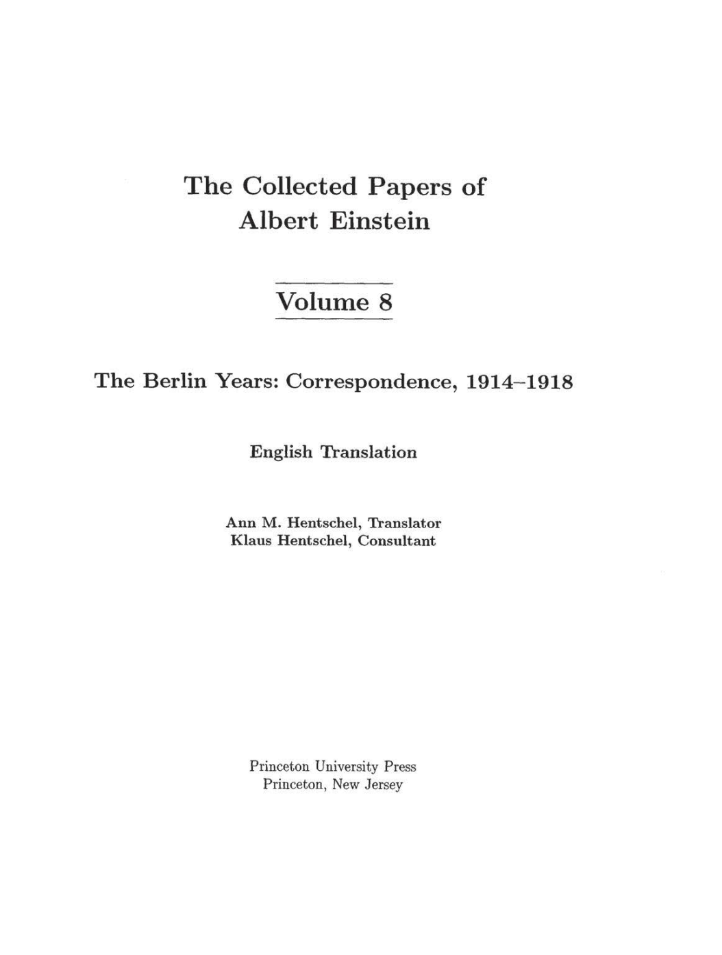 Volume 8: The Berlin Years: Correspondence, 1914-1918 (English translation supplement) page iii