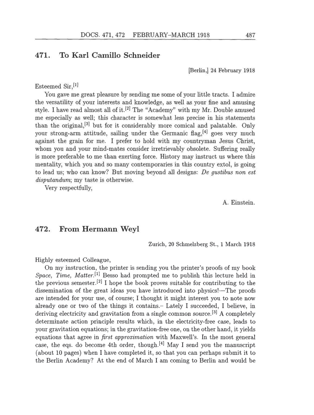 Volume 8: The Berlin Years: Correspondence, 1914-1918 (English translation supplement) page 487