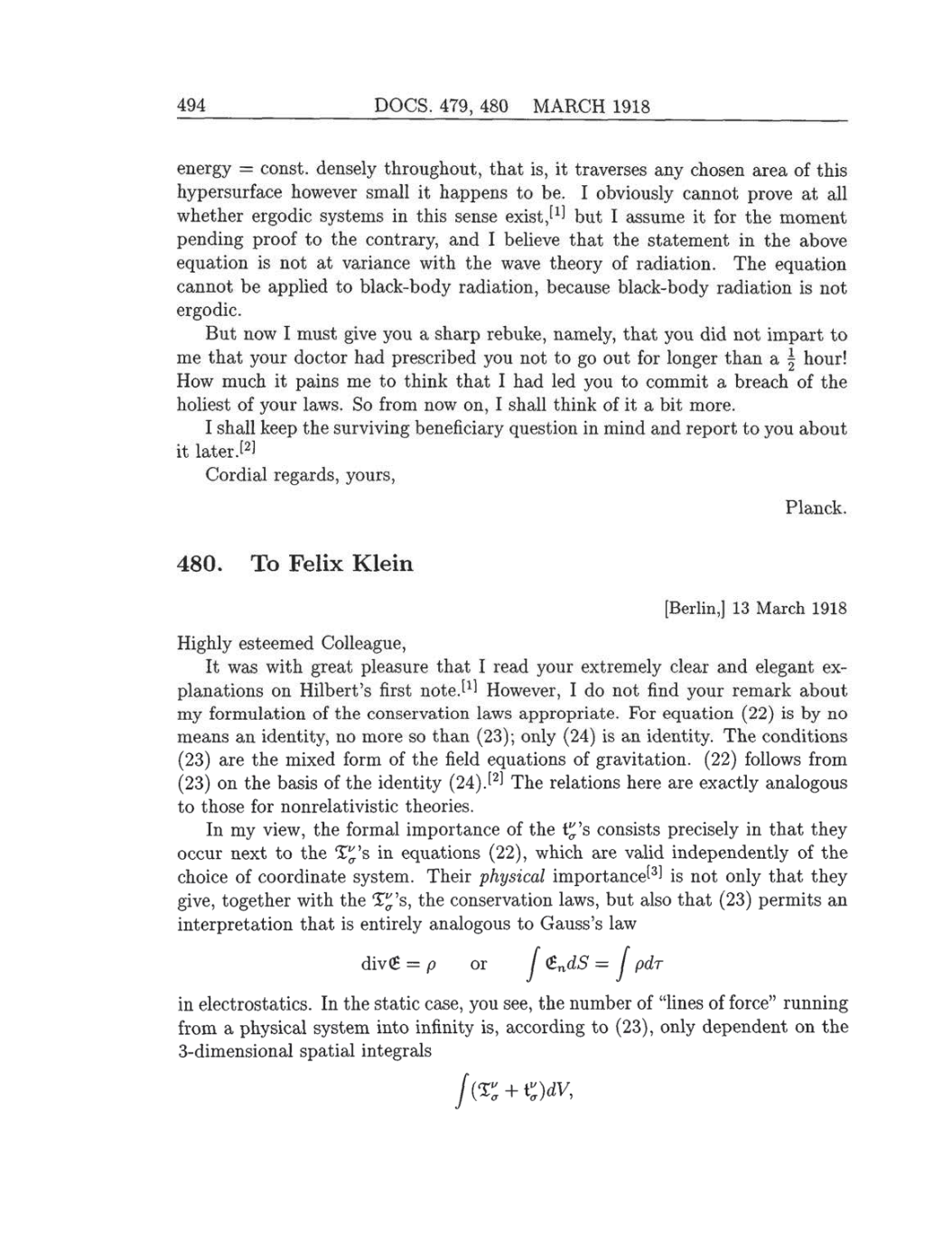 Volume 8: The Berlin Years: Correspondence, 1914-1918 (English translation supplement) page 494