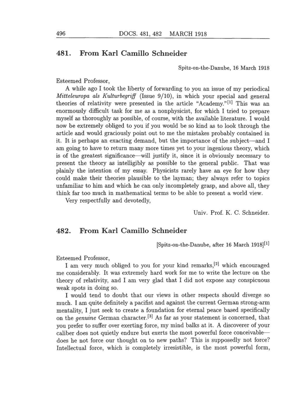 Volume 8: The Berlin Years: Correspondence, 1914-1918 (English translation supplement) page 496