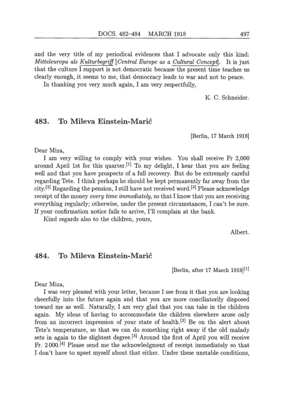 Volume 8: The Berlin Years: Correspondence, 1914-1918 (English translation supplement) page 497