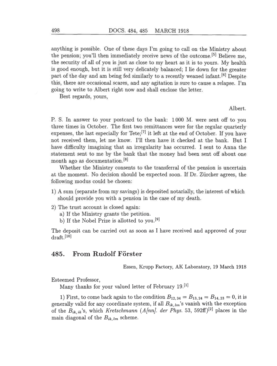 Volume 8: The Berlin Years: Correspondence, 1914-1918 (English translation supplement) page 498