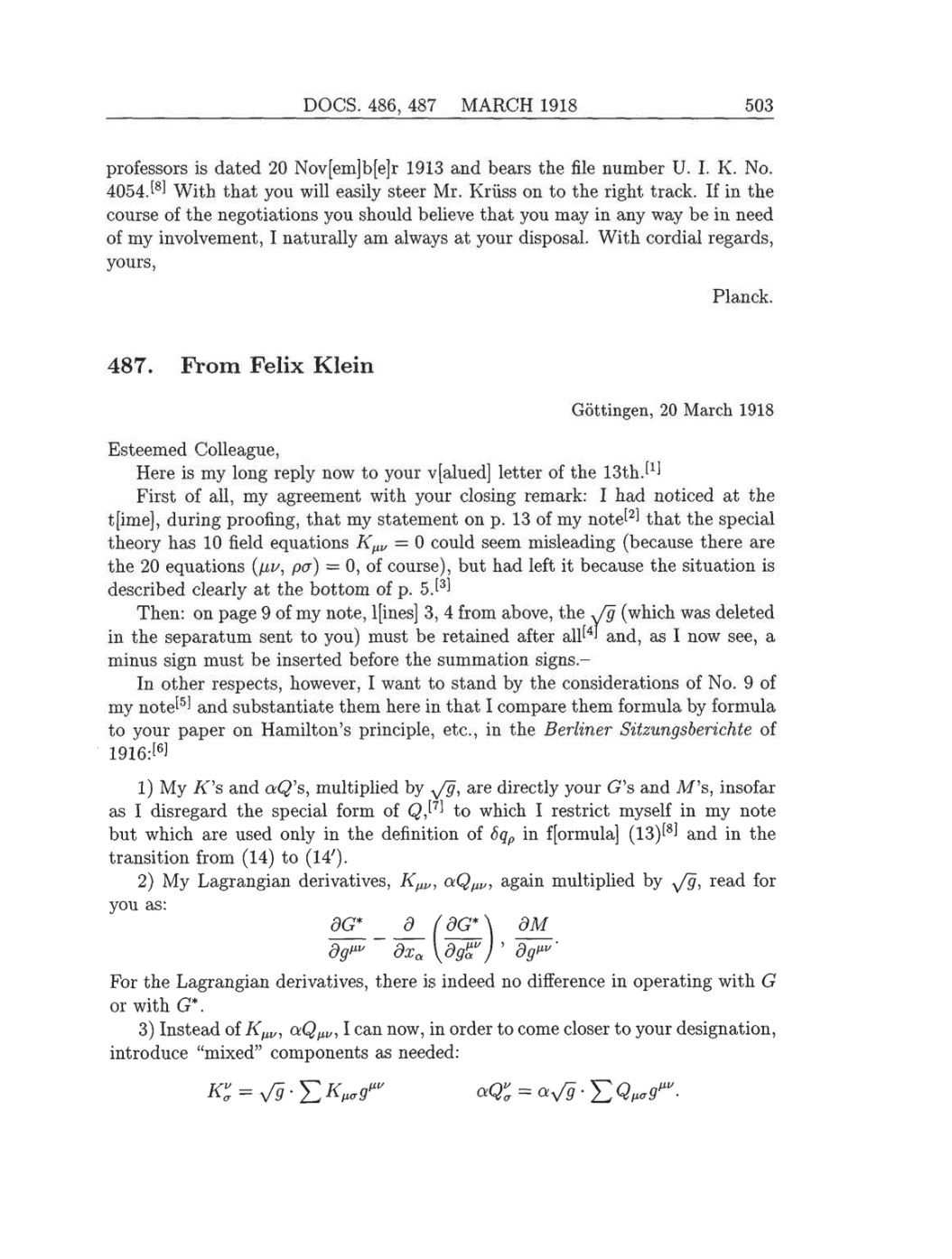 Volume 8: The Berlin Years: Correspondence, 1914-1918 (English translation supplement) page 503