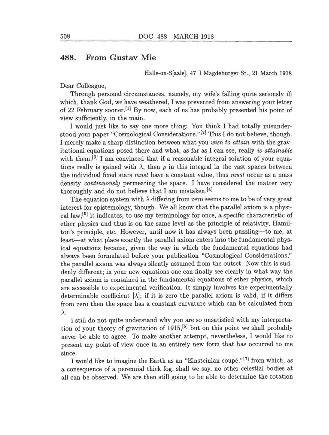 Volume 8: The Berlin Years: Correspondence, 1914-1918 (English translation supplement) page 508