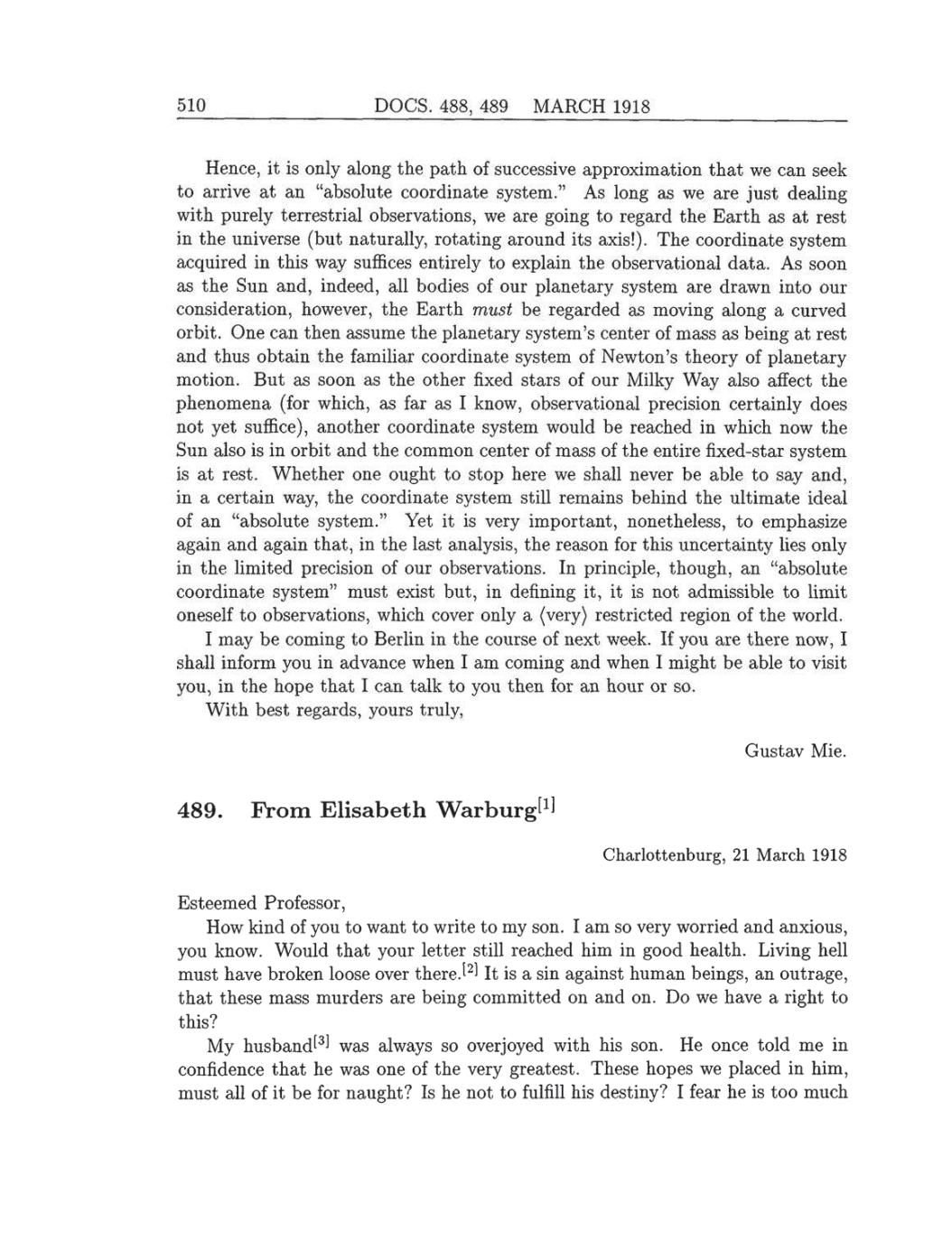 Volume 8: The Berlin Years: Correspondence, 1914-1918 (English translation supplement) page 510