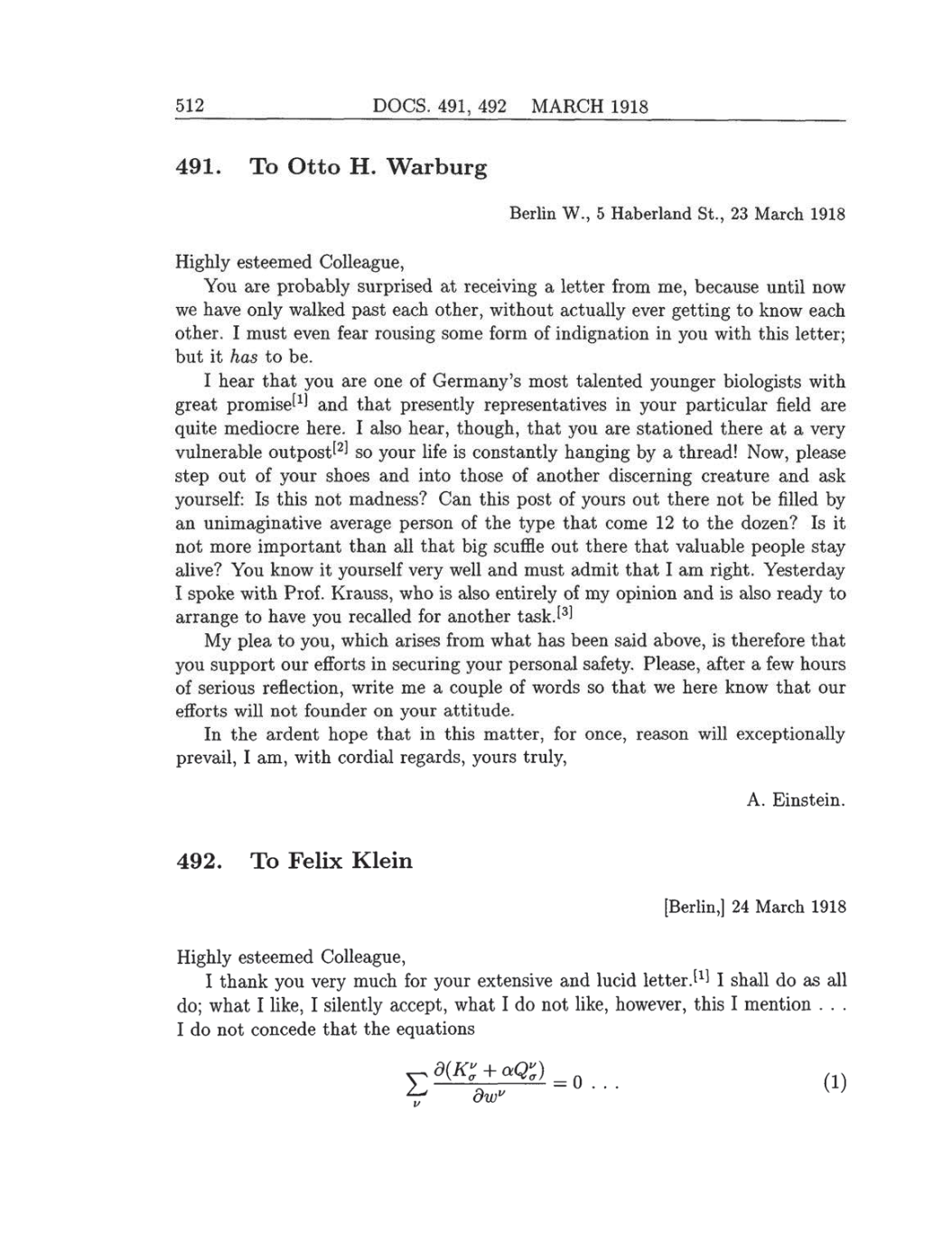 Volume 8: The Berlin Years: Correspondence, 1914-1918 (English translation supplement) page 512